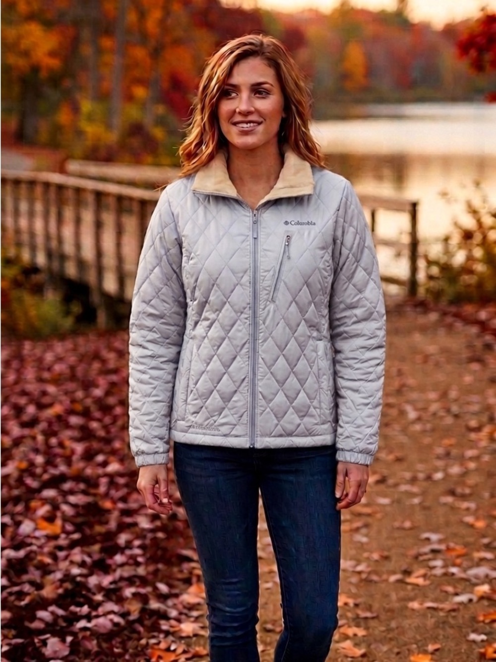 Columbia Baby Blue Puffer Jacket with Quilted Design Women's M